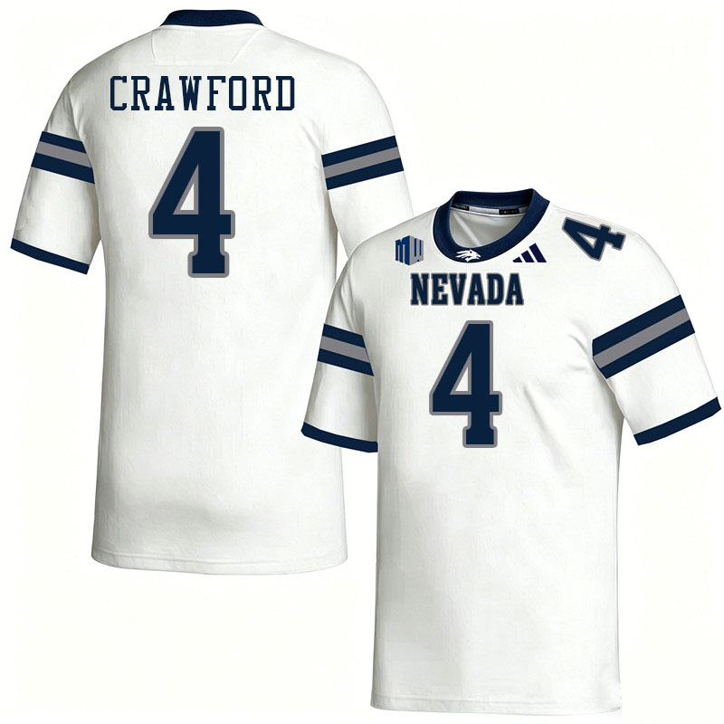 Nevada Wolf Pack #4 Kitan Crawford College Football Jerseys,Uniforms-White